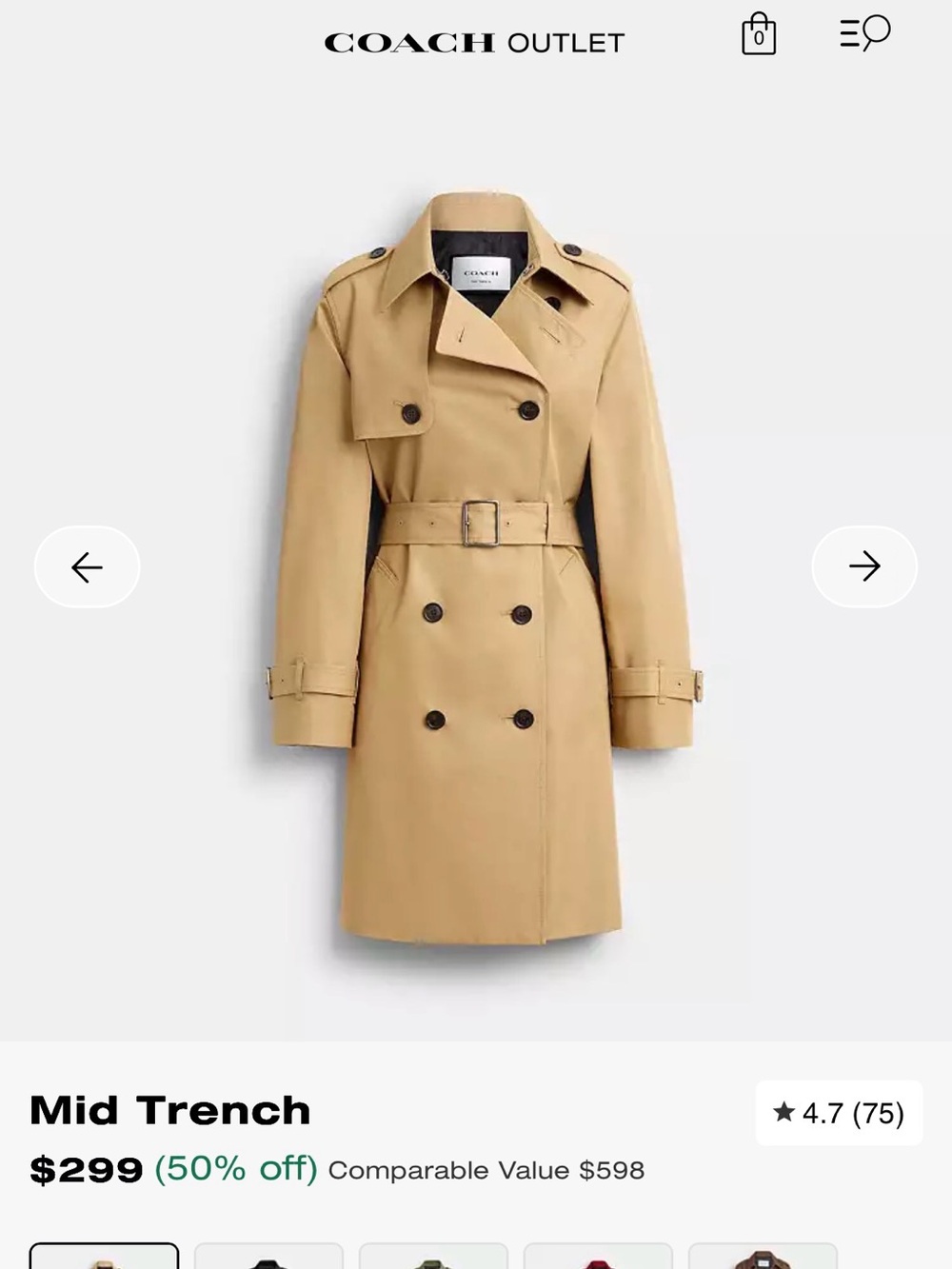 Coach Mid Trench Size S